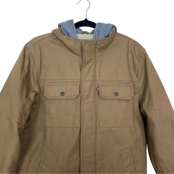 Levi's Military Mens Sherpa Lined Hooded Midweight Work Jacket Size Small Brown - Picture 6 of 11